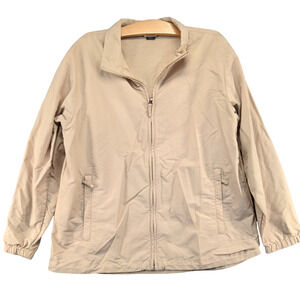 Lands' End Womens Full Zip Jacket Tan M Zipped Pockets 100% Nylon